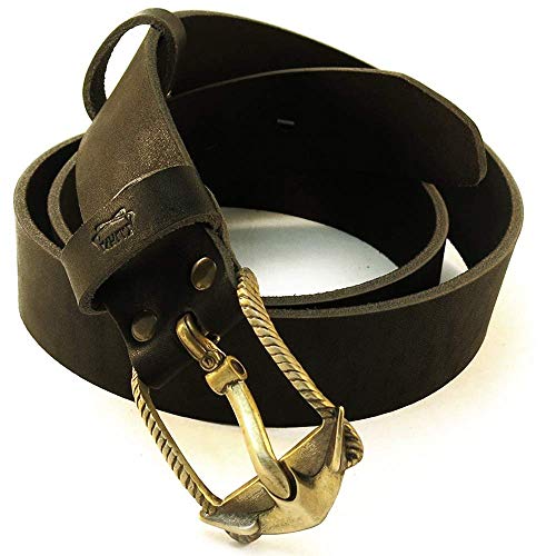 Casual leather belt with solid brass ornamental marine belt buckle Anchor 1.5 inch width2