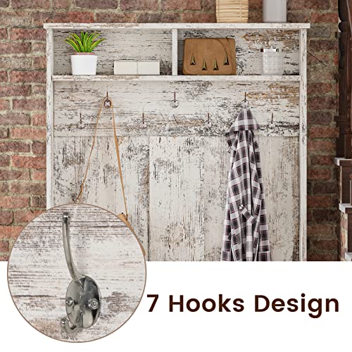 Itaar Hall Tree, Storage Bench, Shoe Rack For Entryway, Hall Tree With Bench And Adjustable Shoe Storage, Vintage White #TOP3