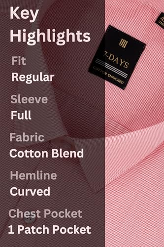 Image of 7-DAYS Premium Men's Formal Shirts - Cotton Rich, Textured Self-Design, Full Sleeve, Regular Fit, Wrinkle Resistant, with Pocket - Perfect for Office