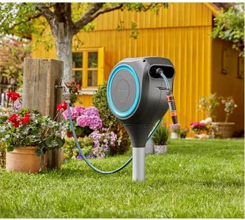 Miniatura 15 de Carrete de manguera retráctil automático de 66 pies con estaca de metal de Gardena, estándar, turquesa, 18614-20.