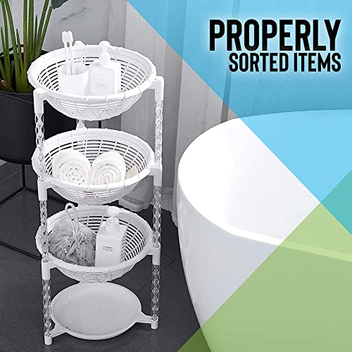 Uncluttered Designs Stacking Basket Bins (3 Tier + Plate) — Display For Fruit, Potato, Onion & Produce — Crafts, Art Supplies & Housewares Organizer — Bedroom & Bathroom Organization & Storage (White) #TOP5