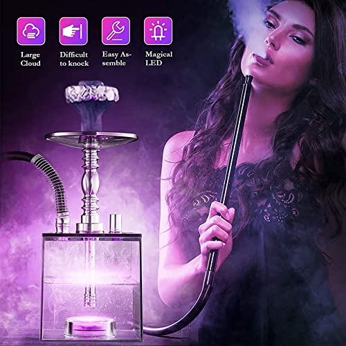 1/2 Schlauch-Acryl-WüRfel-Huka-Set, Shisha-ZubehöR, Mit Fernbedienung/Bunte Led-Lichter/Holzkohle-Zange, FüR Besseres… – Bild 3