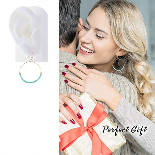Bohemian Boho Round Circle Hoop Dangle Drop Earrings for Women – Delicate - Handcrafted – Colorful Faceted Glass Beads – Gold Plated – with Gift Box Included4