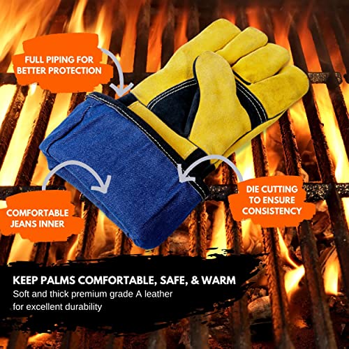 Tuffwear 932℉ Premium Real Kevlar Thread Leather Welding Gloves/Mig/Tig/Stick/Forge,Men,Women/Bbq/Campfire/Fire Pit,Wood,Stove,Cooking, (16 Inch, Black Yellow) #TOP2