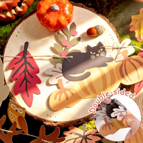Image of Halloween Fall Decorations - 2PCS Cute Little Ghost and Pumpkin Maple Leaves Paper Banner Bunting