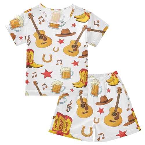 Pajama Short Sets Country Music Themed Prints Soft Cotton Summer Sleepwear 2 Piece PJS Size 5-14T