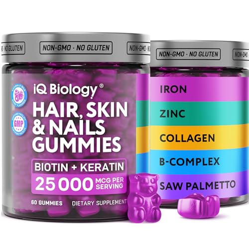 Biotin Gummies for Hair, Skin and Nails - Hair Growth Vitamins for Women & Men - Hair Loss Gummy Supplement with Extra Strength Biotin (Vitamin B7), Collagen, Keratin & DHT Blocker - 60 Chewable Bears