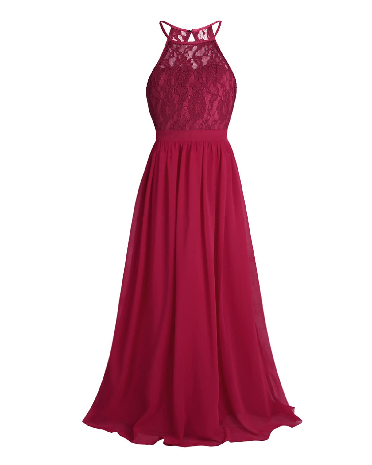 iiniim Girls Lace Dress Chiffon Gown Dress Floor Length Dress Wedding Bridesmaid Flower Girl Long Dress Burgundy 12 Years
