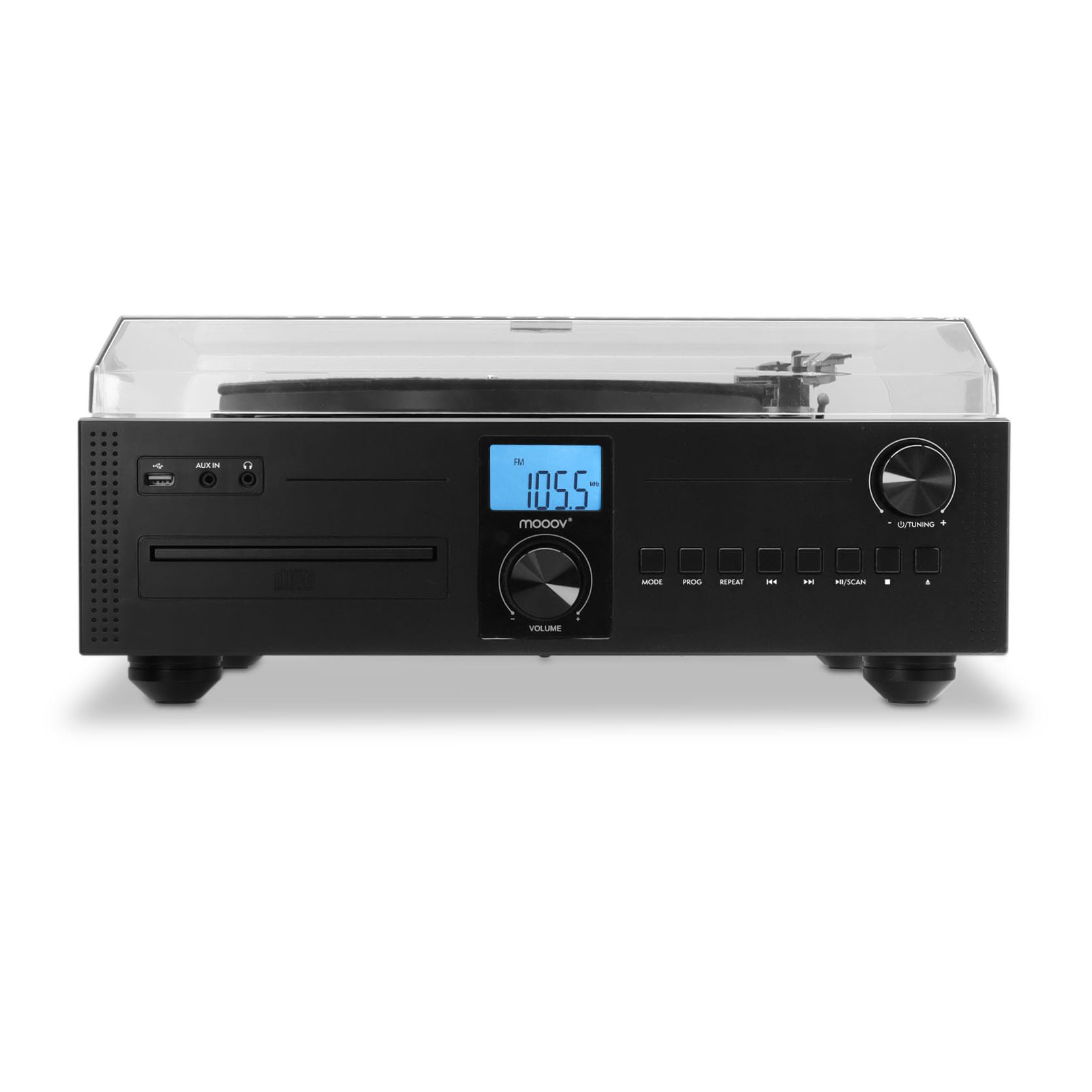 Mooov Micro-chaîne HiFi Radio CD Platine Vinyle 33 45 78 Tours Bluetooth