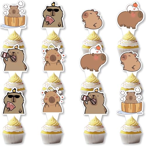 Capybara Party Decorations,24Pcs Capybara Cupcake Toppers,Cute Animal Cupcake Picks,for Baby Shower,Boys and Girls Birthday Party Decorations Supplies