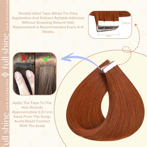 Image of Full Shine Human Hair Extensions Tape in, Bronzed Amber 22 Inch | 50g 20PCS, Invisible Straight Double Sided Hair Extensions Real Human Hair Tape in Modern Lifestyles Add Length
