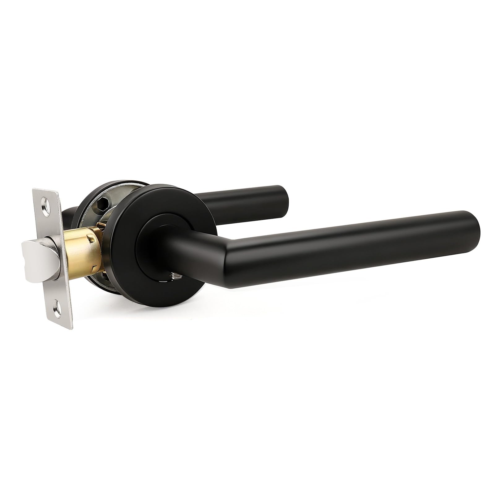 Brotima Black Internal Door Handle with Adjustable Tubular Latch, Non-Locking Handle for Hallway Doors, 1 Pair Door Levers