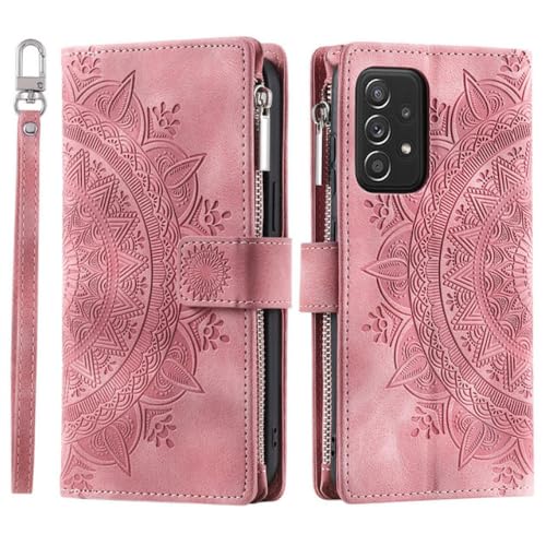 Housse de carte portefeuille rose avec fermeture éclair pour Samsung A13 4G à clapet