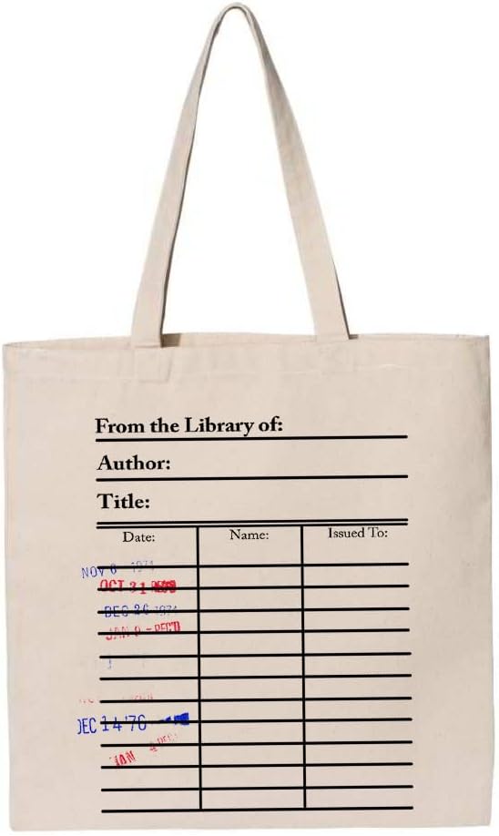 Universal Zone Library Card Tote Bag with Vintage Due Date Stamps, Book Lover Canvas Bag, Literary Handbag, Reusable Book Tote - Image 3