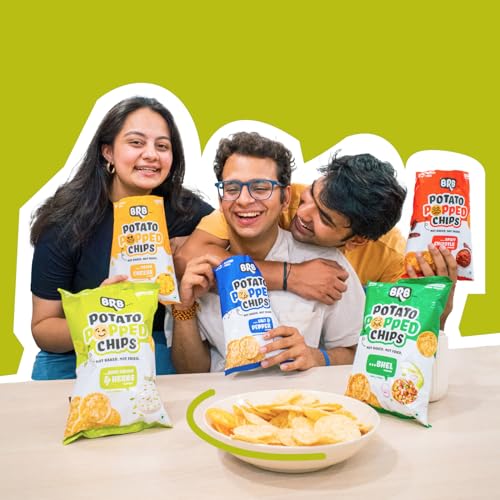 Image of BRB Potato Popped Chips | Sour Cream and Herbs Flavour | Not Fried. Not Baked | 60% Less Oil, Lower Calorie, No Palm Oil, Healthy Snack | 5 x (48g /51g) Combo Pack (weight may vary)