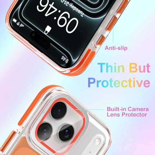 Heaofei Cute Case for iPhone 17 Pro Case with Camera Lens Protector Stand for Women Girls Men [Compatible with Magsafe] Aesthetic Glitter Sparkly Bling Magnetic Phone Cover, Iridescent Orange by Heaofei - Used condition - Image 4