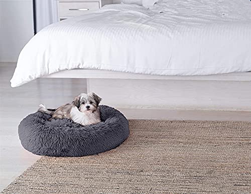 Enjamoy-Plush-Donut-Dog-Bed-Calming-Round-Dog-Cat-Bed-Soft-and-Fluffy-Cuddler-Pet-Cushion-Self-Warming-Puppy-Beds-Machine-Washable-Dark-Grey-60cm