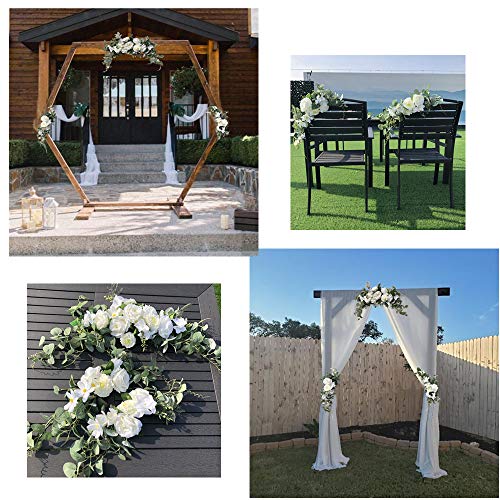 Wedding Arch Flowers,3Pcs Set White Rose Decorative Floral Swags, Artificial Greenery Eucalyptus Leaves Flower For Sheer Drapes, Wedding Chair, Arbor, Wedding Ceremony and Reception Arrangement - Image 6