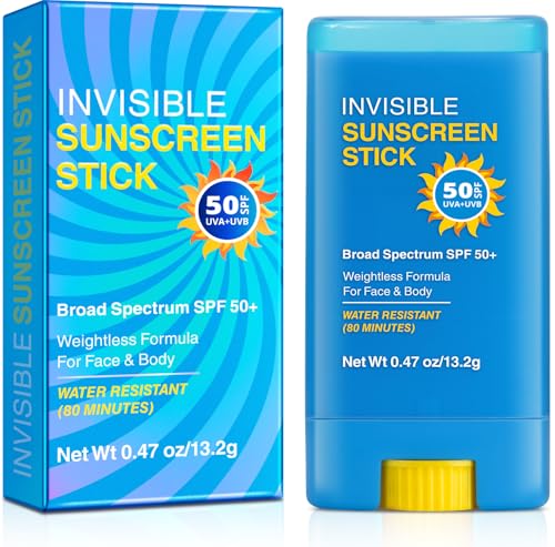 Invisible Sunscreen Stick SPF 50 Strong UVA/UVB Protection Sun Cream Broad Spectrum Water Resistant Non-Greasy for Sensitive Skin Travel Size Sunblock Stick for Face & Body