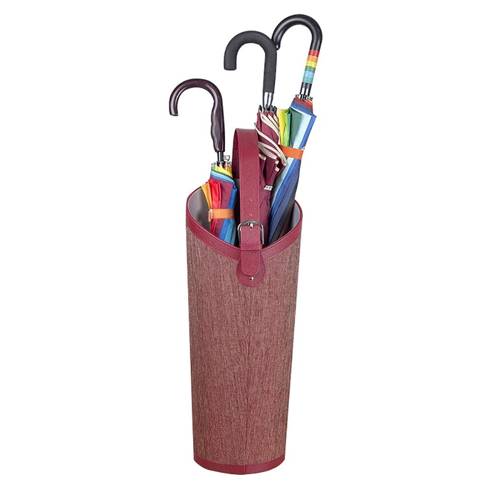 Porte-Parapluie en Cuir Rond Rouge Seau de Rangement Élégant pour Cannes et Bureau