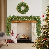 DTYDECLE 8.86Ft Green Christmas Garland Decoration, Artificial Plain Greenery Christmas Wreath Garlands Decor with Lights for Christmas Indoor Outdoor Decorations