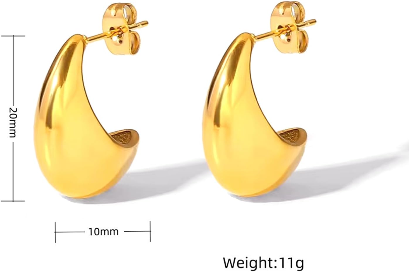Chunky Gold Stud Earrings for Women 14k Gold Plated Hypoallergenic Teardrop Earrings Curved Statement Trendy Fashion Jewelry Gifts - Image 3