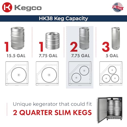 Image of Kegco Kegerator 24 inch Wide Dual Tap Black /Stainless Steel Commercial Beer Dispenser HK38BSC-L-2
