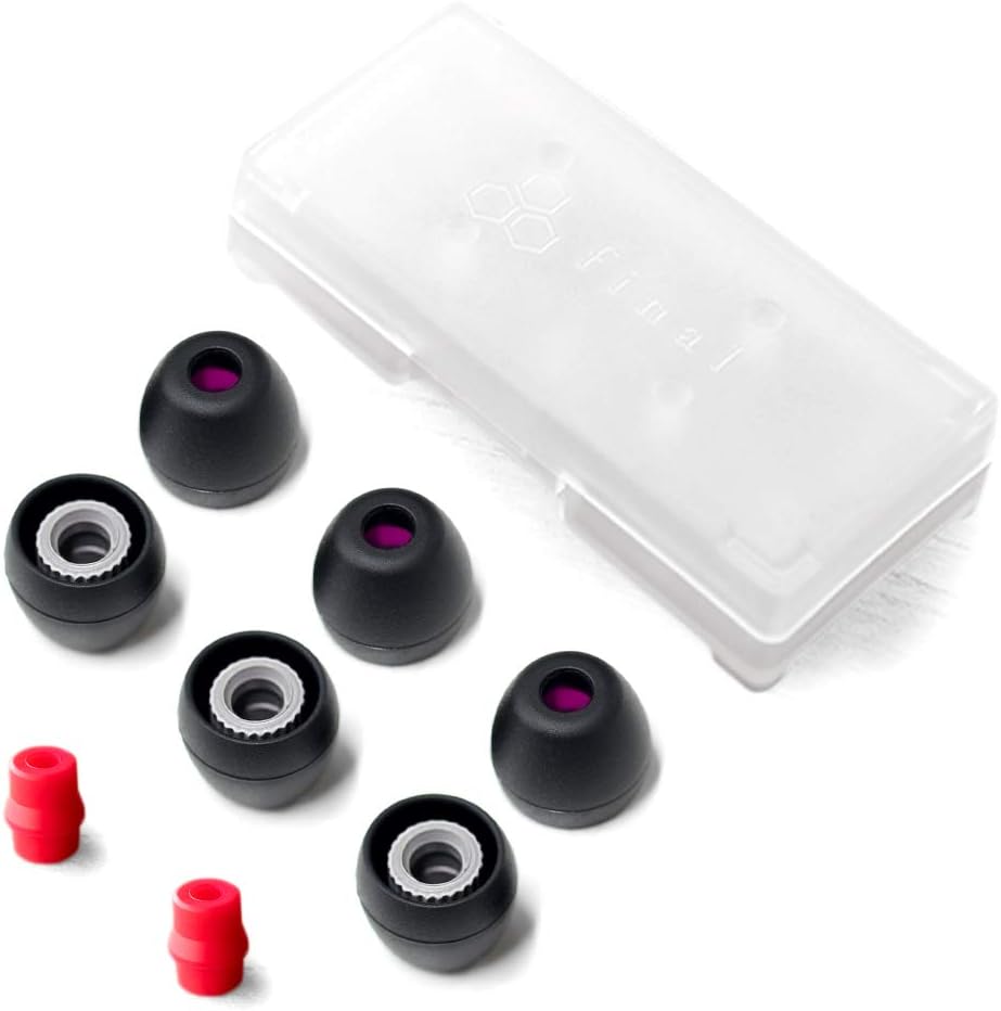 Audio Black+Black/Red Silicone Type E Eartips kit with Case and Nozzle Adaptor Compatible with 1More, AKG, Audio-Technica, Beats by Dre, Campfire Audio, Empire Ears, Shure, Sony, Westone (X-Sm)