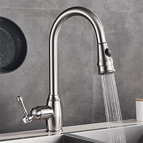 Zqfhsx Chrome Oil Rubbed Bronze Kitchen Faucet With 360° Rotation Single Handle Pull Out Mixer Tap 2 Way Sprayer Hot & Cold Water Modern Sink Fixture