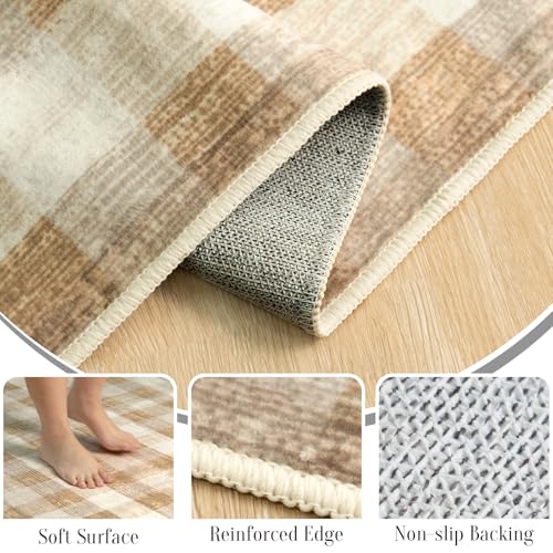 Image of Checkered Area Rug, 5x7, Brown