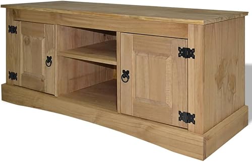 vidaXL Soporte rústico para TV estilo corona de pino mexicano, madera marrón, estética de granja, gabinetes de almacenamiento multimedia
