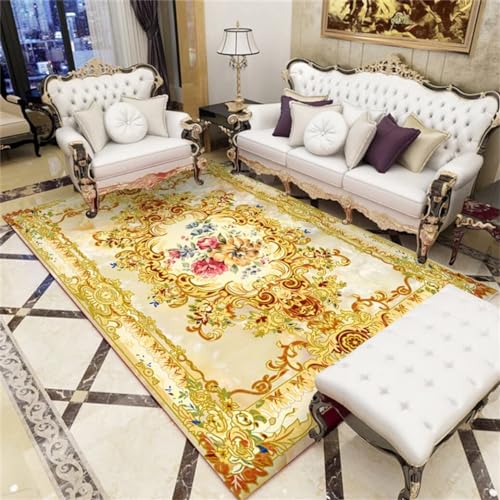 Tapis salle à manger doux floral jaune pour sublimer votre décoration