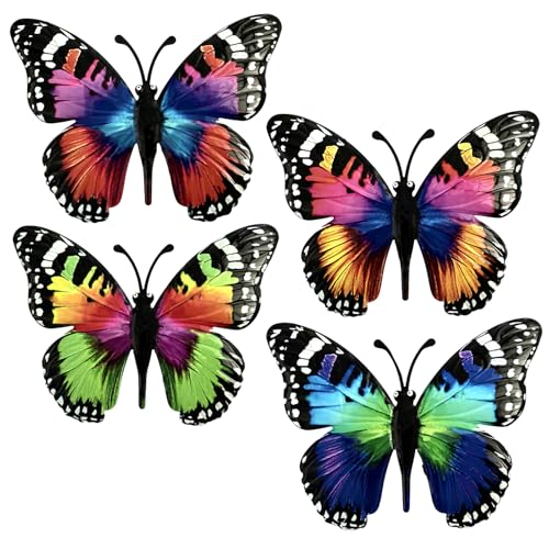 WTREEW Metal Butterfly Wall Decor - 4 Pack Outdoor Fence Wall Art Decor, Hanging Decoration for Garden Yard Living Room Bedroom Patio Balcony