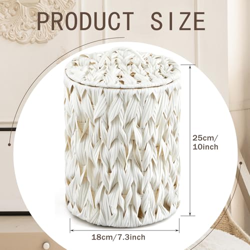 Image of Ctosree 1.3 Gallons Small Trash Can with Lid Handle Boho Woven Braided Bathroom Waste Basket Trash Can with 100 Garbage Bags for Bedroom Office Laundry(Braided Polypropylene, Cream White)