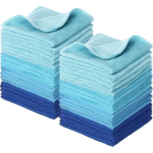 Newwiee 40 Pcs Cotton Face Wash Cloths,12 X 12 Inch,Blue Series
