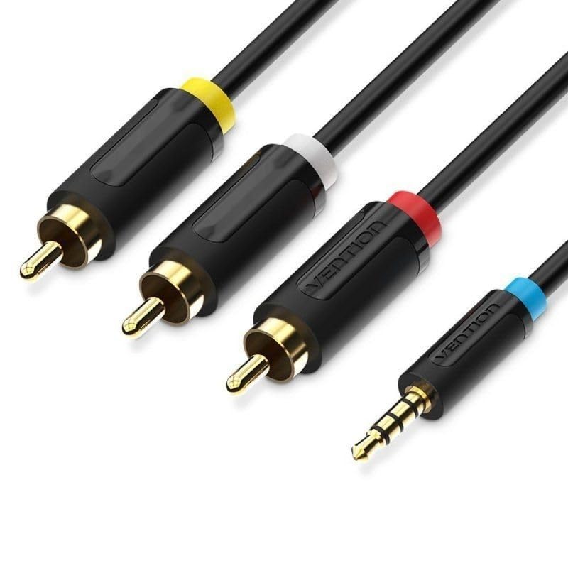 Watio Wave Cable audio - cable estéreo jack 2.5mm a 3xRCA, 1.5m de longitud, color negro, ideal para conexiones de audio en dispositivos multimedia.*
