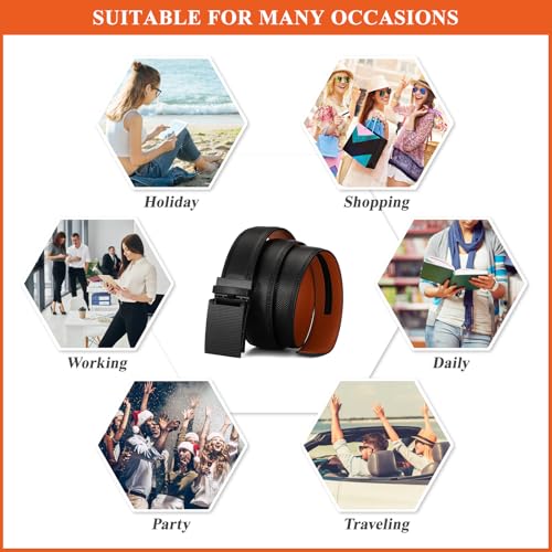 Men's Casual Business Belt Genuine Leather Solid Color Belts Ratchet Slide Waist Strap Adjustable Automatic Buckle4