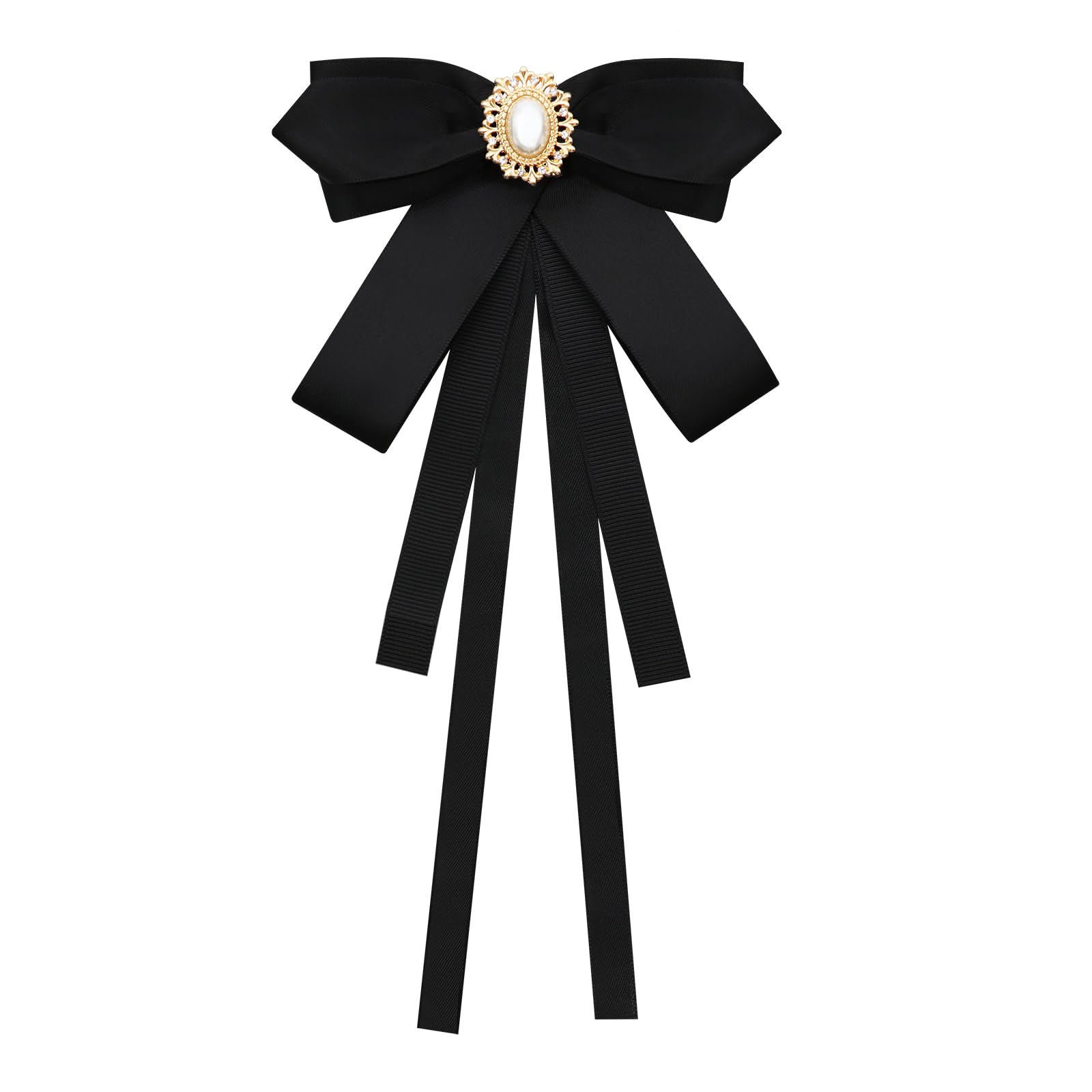 LJBFNN Womens Bow Tie, Black Ribbon Bow Tie for Women, Clip on Adjustable Rhinestone Bowtie for School Uniforms Wedding