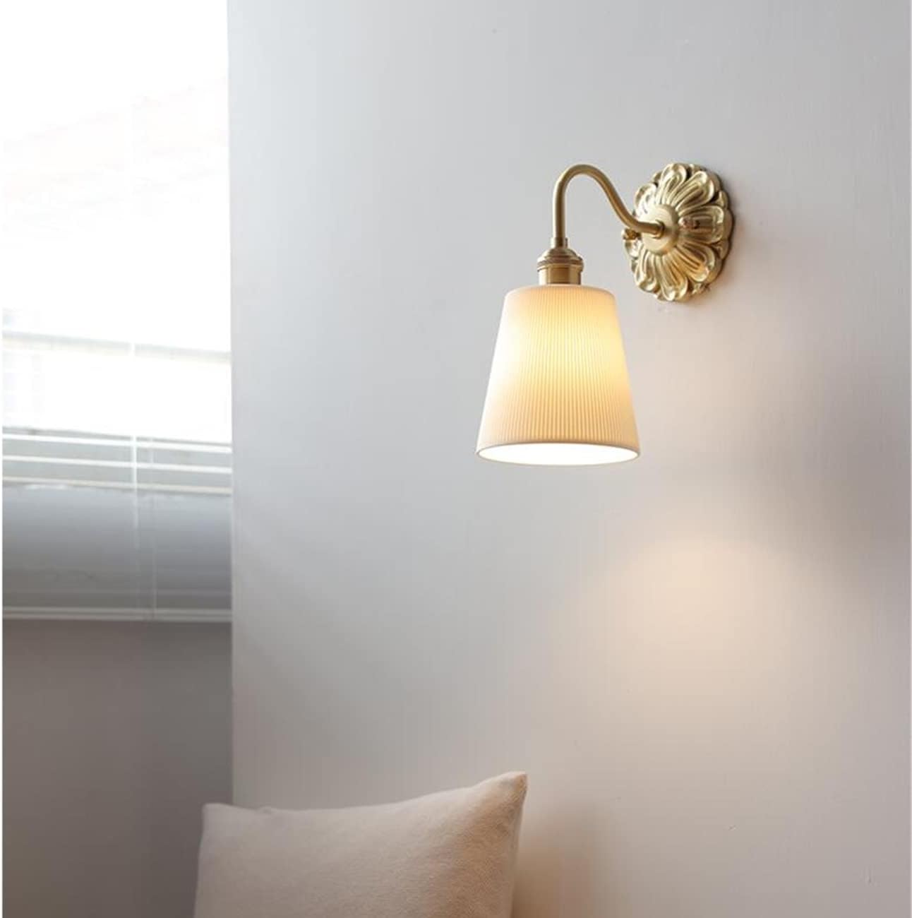 Vintage Industrial Gooseneck E27 Brass Wall Sconces Ceramic Shade Indoor Wall Mounted Lamp Fixture(A)