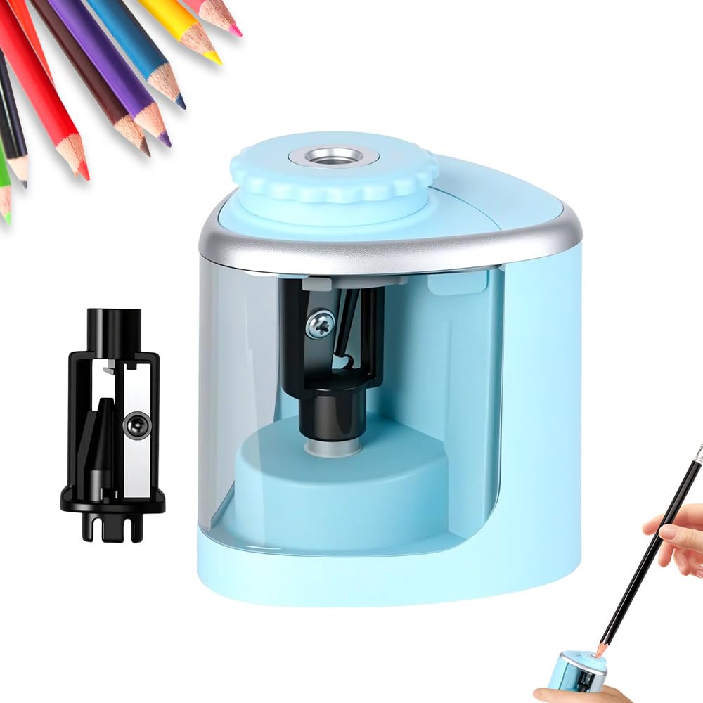 Electric Pencil Sharpener, 2025 Upgraded Automatic Pencil Sharpeners, Pencil Sharpeners Battery Powered, Auto Stop, Super Sharp & Fast, Small &