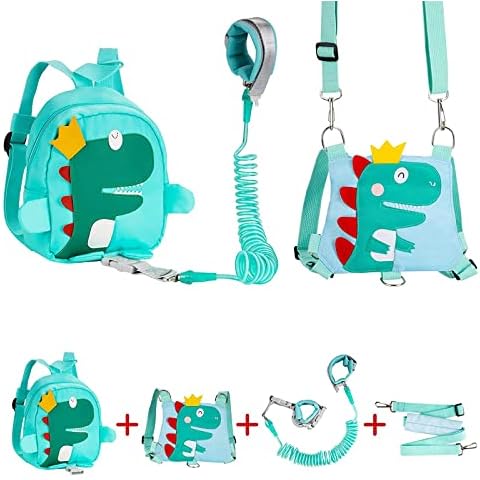 Baby Safety Harnesses, Funsland 5 in 1 Baby Walking Harness, 360°Rotate Anti Lost Wrist Link Belt, Dinosaur Toddler Backpack with Reins, Safety Leash Wristband for Kids Walking and Travel Outside Cover
