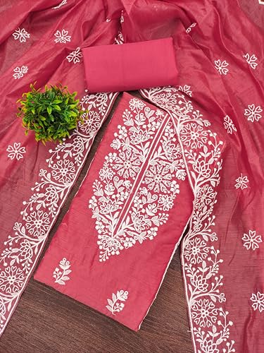 Image of Women's Heavy Cotton Embroidery Panel Work Unstitched Salwar Suit Dress Material With Cotton Work Dupatta