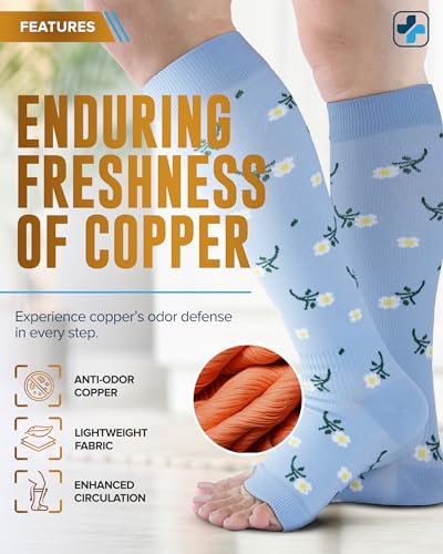 Image of Doctor's Select 3 Pairs Copper Toeless Compression Socks Women & Men - 20-30 mmHg Open Toe Compression Socks Knee High Women