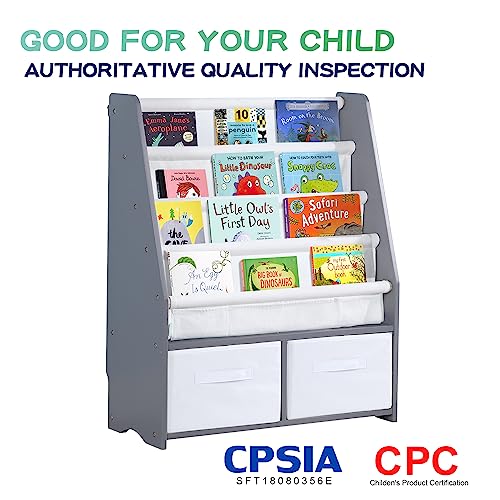 Mallbest Childrens Bookshelf Kids Sling Book Rack With Two Storage Boxes And Toys Organizer Shelves Natural Solid Wood Baby Bookcase #TOP5