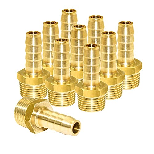 Joywayus 6GW-FER-083-4A Brass Barb Fittings,1/8 Inch Hose Barb X 1/4 Inch Male Npt Adapter,Hose Barb To Male Pipe Fittings cover