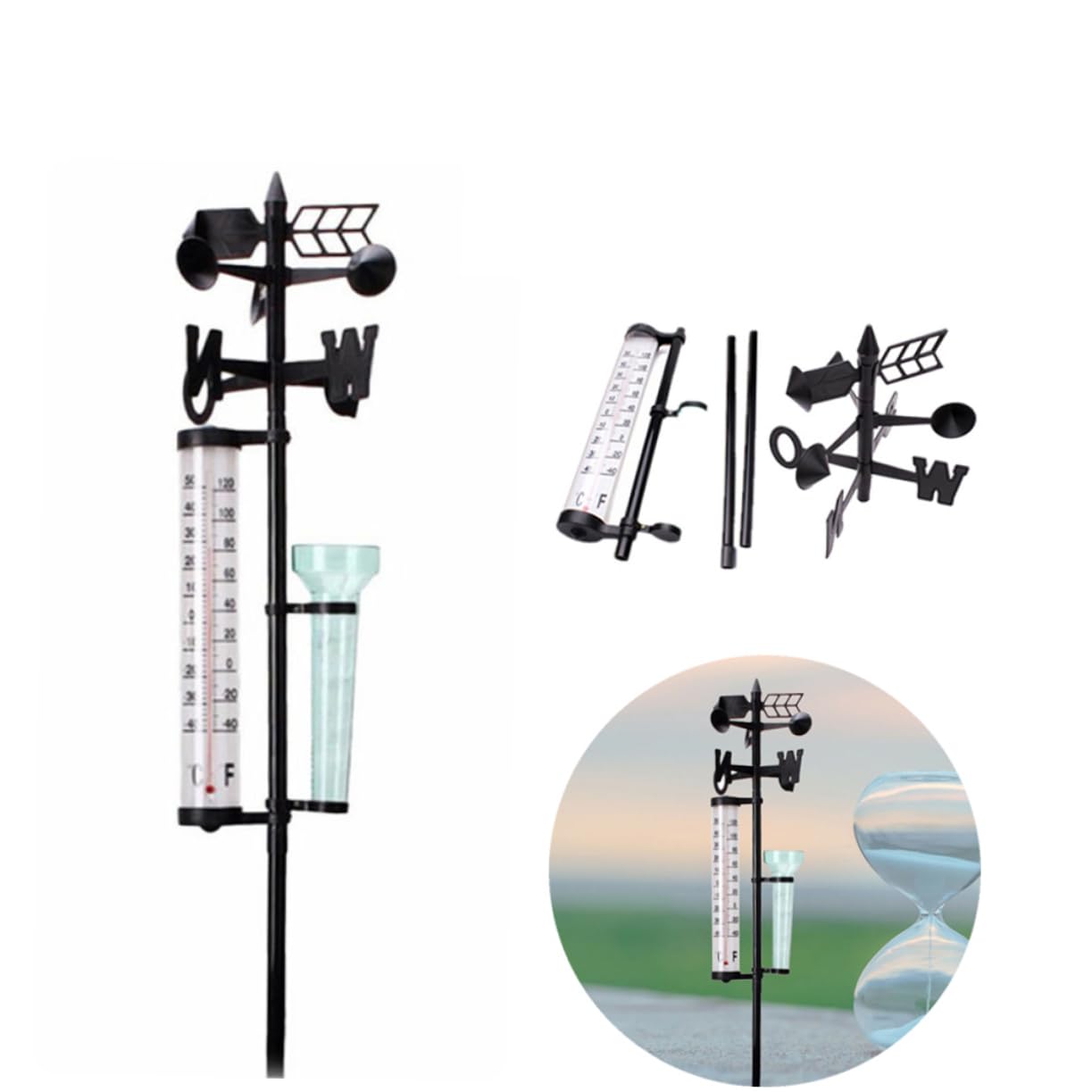BESPORTBLE 2sets Strumenti Meteorologici Misuratore Di Pioggia Indicatore Di Direzione Del e Termometro Per Giardino e Esterni Strumento Di Misura Resistente e Pratico
