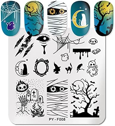 Generic Nail Art Stamping Plates Square Fashion Stamp DIY Image Halloween Template Print Manicure Salon Design Nails Tools (PY-F08 Halloween)