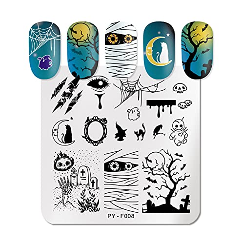 Generic Nail Art Stamping Plates Square Fashion Stamp Diy Image Halloween Template Print Manicure Salon Design Nails Tools (Py-F08 Halloween) #TOP2