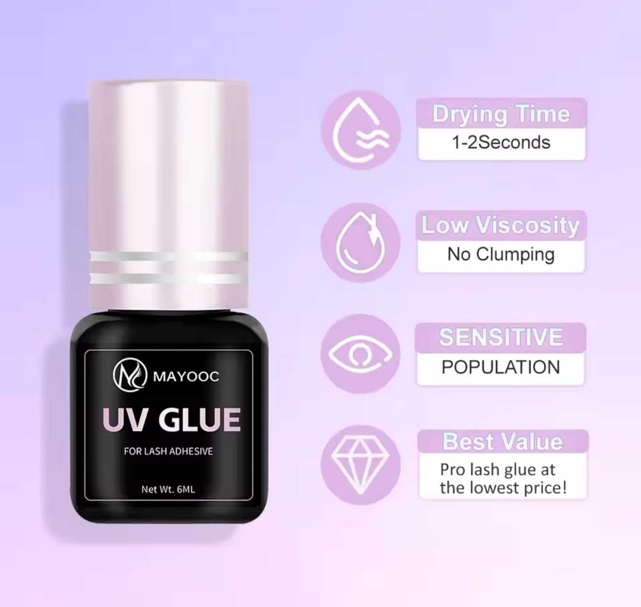 Mayooc Wimpernkleber, 5 ml, Transporante, Trockenzeit 3 Sekunden, UV-Kleber für Wimpernverlängerung, Korea-Formel
