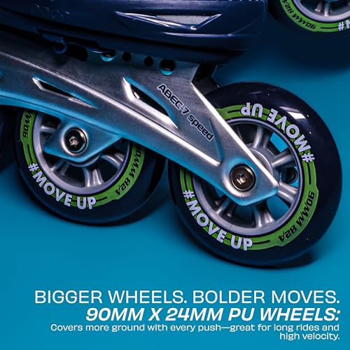 Image of Nivia Pro 90 Inline Skate, Adjustable Inline Roller Skates for Unisex Adults, Outdoor Skating Shoes Roller Blades, 90mm Wheels for Smoother Rides (Large, Blue /Green)